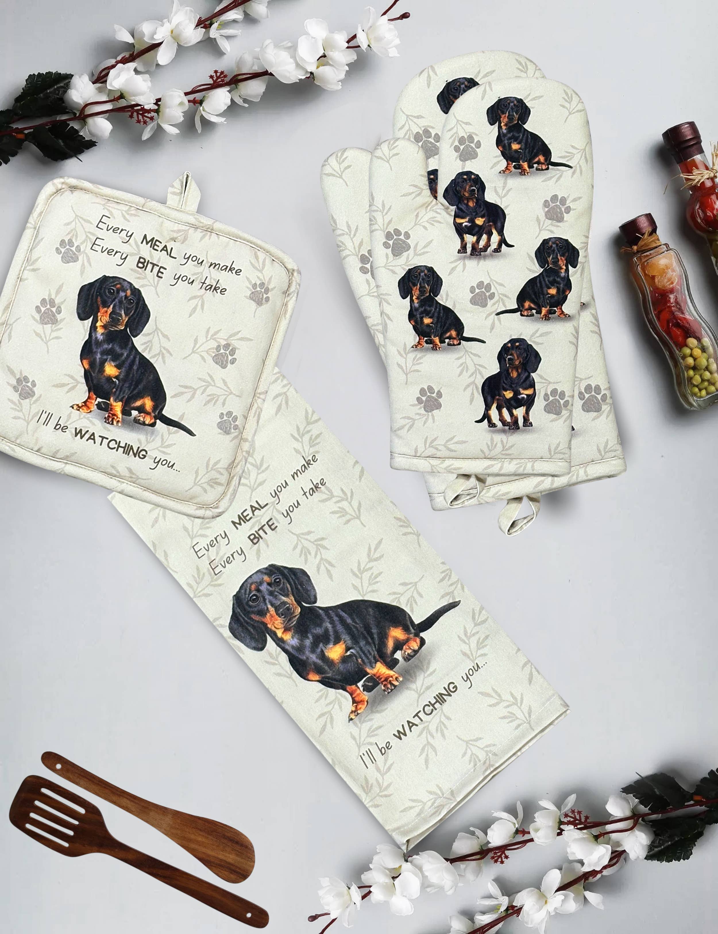 Dachshund Black, oven mitt set
