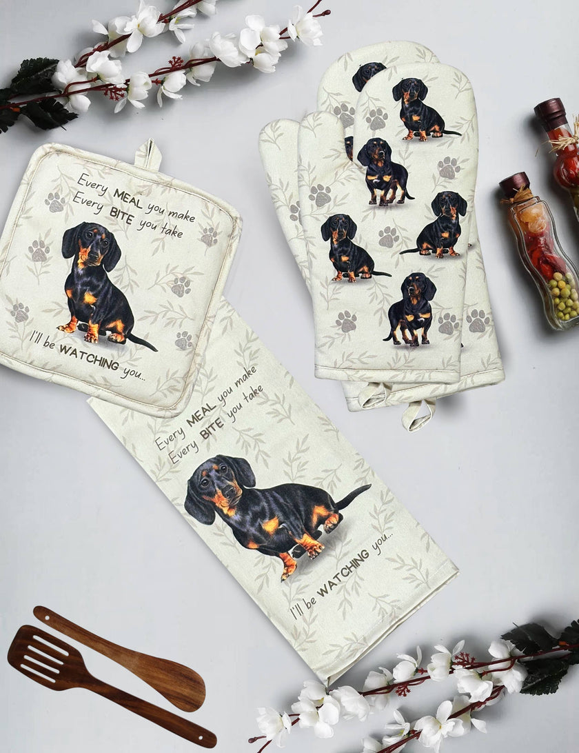 Dachshund Black, oven mitt set
