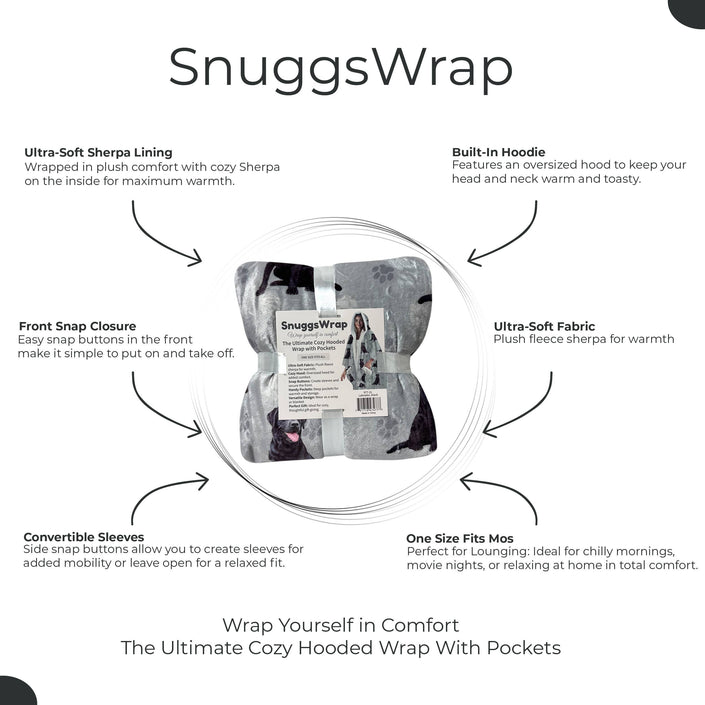 Labrador, Black Snugg Wraps with Hoodie – Ultra Soft Sherpa Fleece Wrap for Pet Lovers