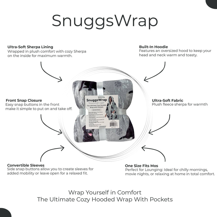 Labrador, Black Snugg Wraps with Hoodie – Ultra Soft Sherpa Fleece Wrap for Pet Lovers