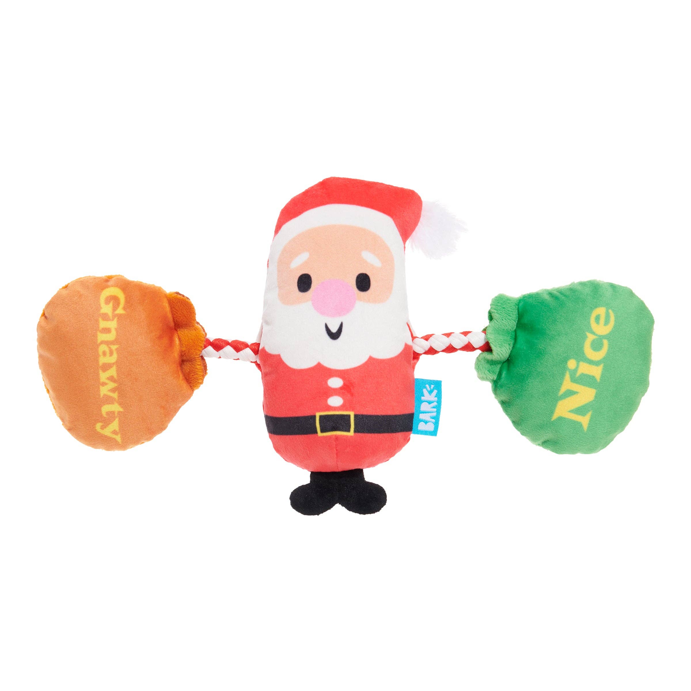 BARK Holiday Santa's Swag Bags Plush with Rope Christmas Dog Toy