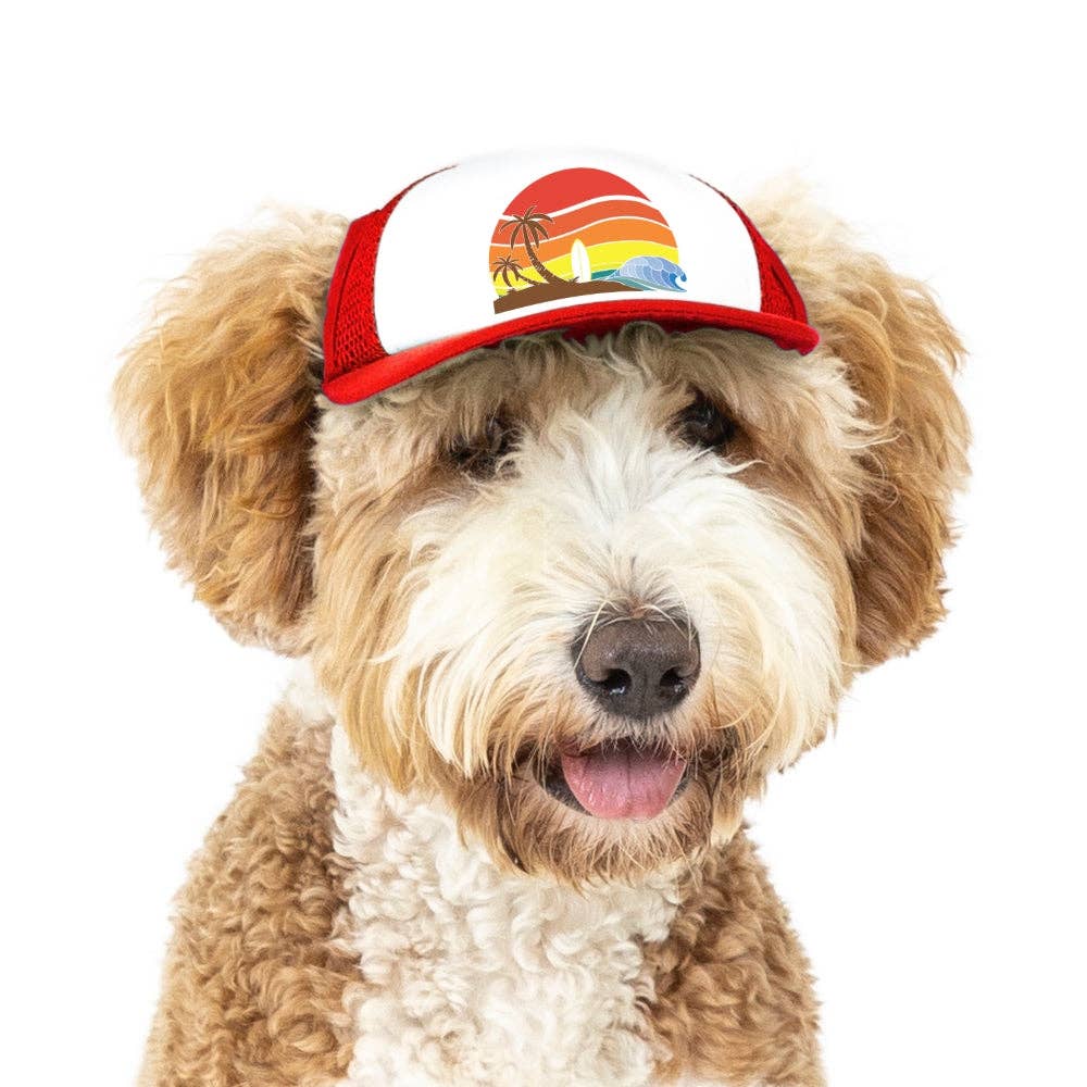 Trucker Hat for Dogs/Cats: Island Sunset Red / Small