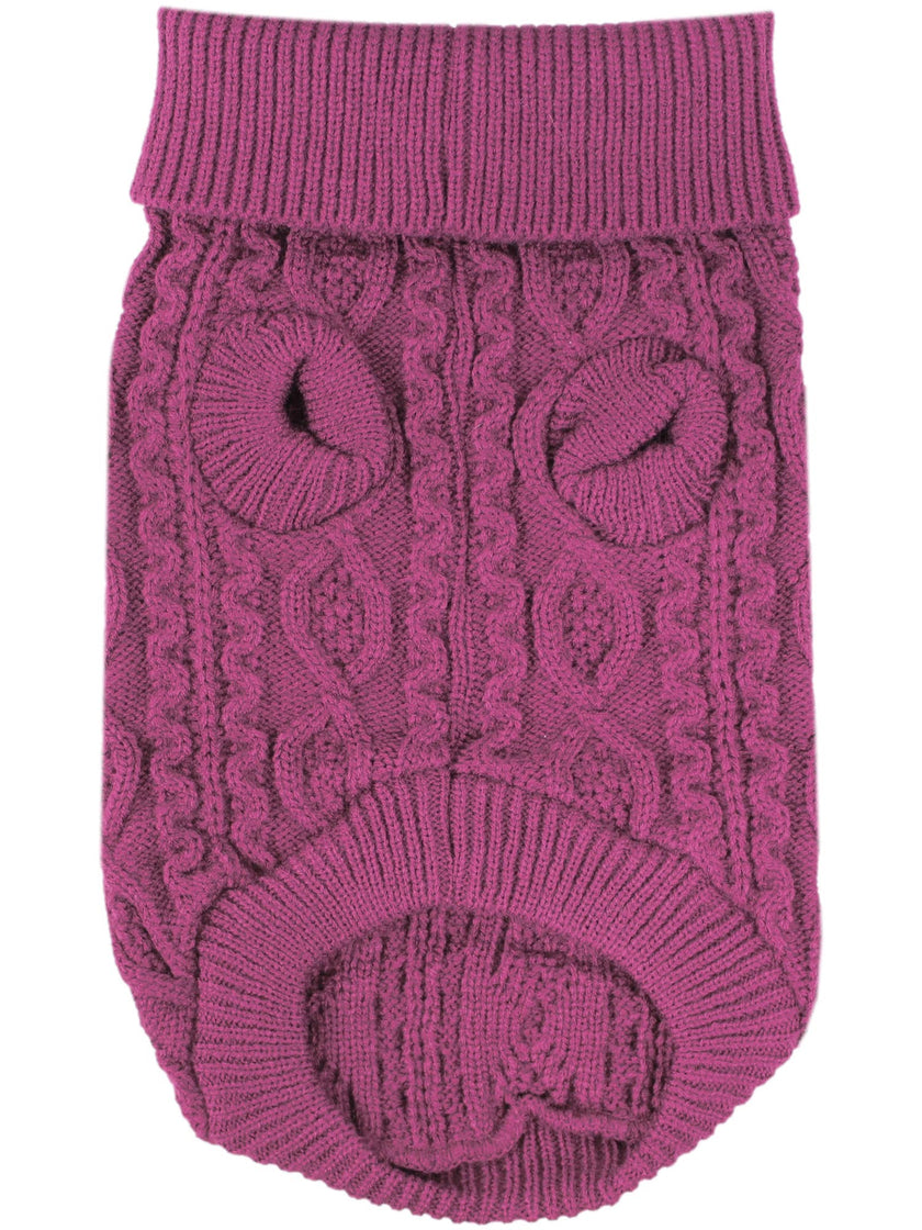 Cable Knit Dog or Cat Pet Sweater, Raspberry