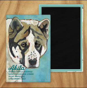 Behold our classic Akita magnet, meticulously reproduced from an original oil painting by the renowned artist Ursula Dodge. This exquisite 2