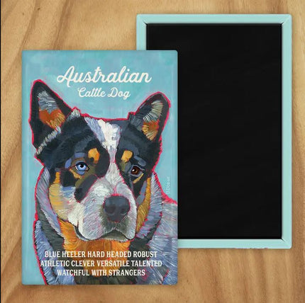 Behold our classic Aussie Cattle Dog (Blue) magnet, meticulously reproduced from an original oil painting by the renowned artist Ursula Dodge. This exquisite 2