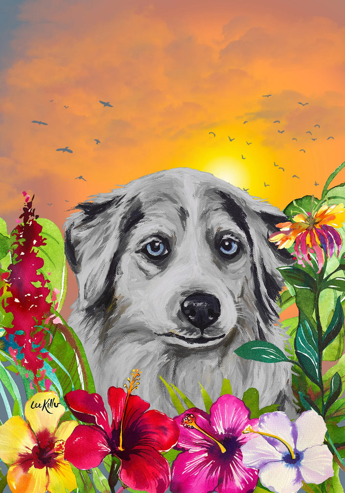 Australian Shepherd Tropical Large House Flag