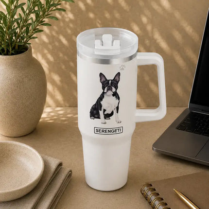 Boston Terrier 40 oz Tumbler with Handle and Straw Lid