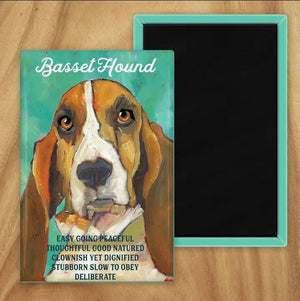 Behold our classic Basset (Front) magnet, meticulously reproduced from an original oil painting by the renowned artist Ursula Dodge. This exquisite 2