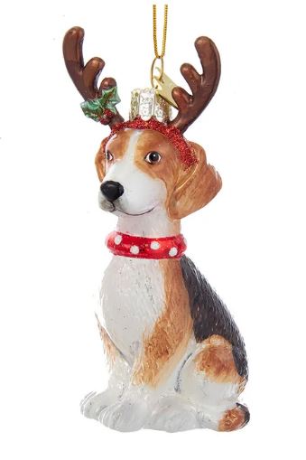 Beagle with Antlers Noble Gems™ Glass Ornament