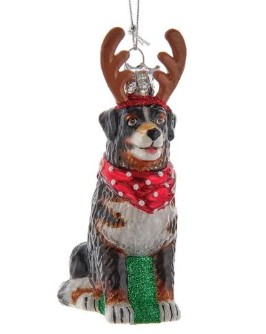 Bernese Mountain Dog with Antlers Noble Gems™ Glass Ornament