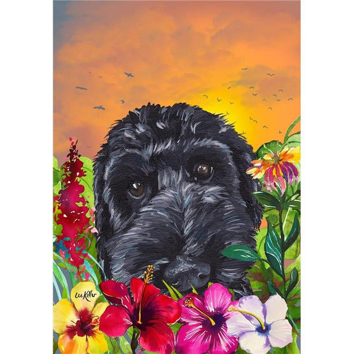 Labradoodle, Black (Tropical) Large Flag