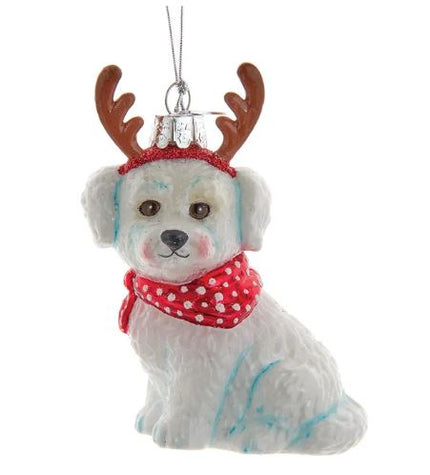 Bichon Frise with Antlers Noble Gems™ Glass Ornament