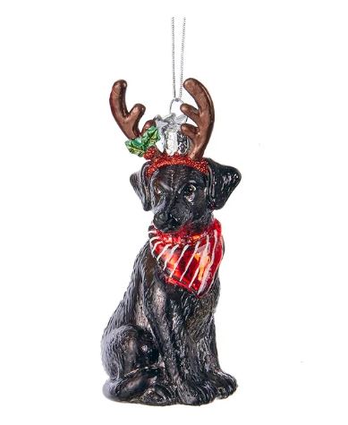 Black Labrador Retriever with Antlers Noble Gems™ Glass Ornament