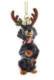 Dachshund Black and Brown with Antlers Noble Gems™ Glass Ornament