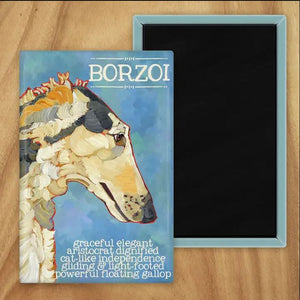 Behold our classic Borzoi magnet, meticulously reproduced from an original oil painting by the renowned artist Ursula Dodge. This exquisite 2