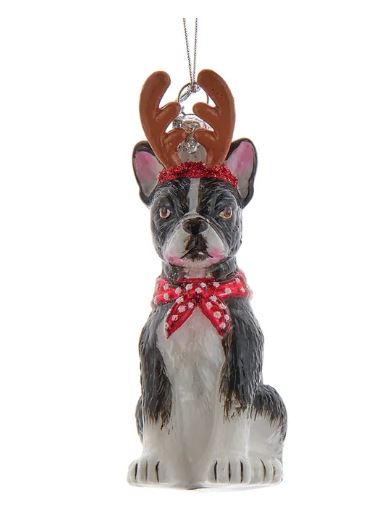 Boston Terrier with Antlers Noble Gems™ Glass Ornament