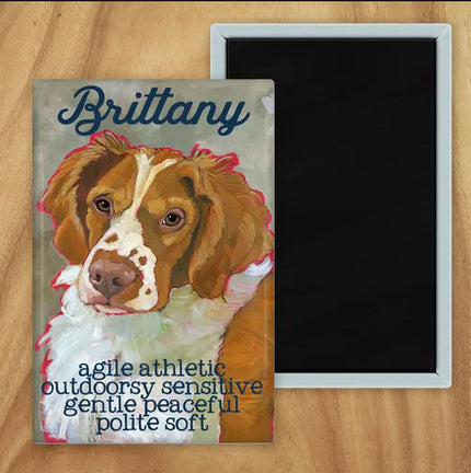 Behold our classic Brittany magnet, meticulously reproduced from an original oil painting by the renowned artist Ursula Dodge. This exquisite 2