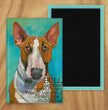 Behold our classic Bull Terrier magnet, meticulously reproduced from an original oil painting by the renowned artist Ursula Dodge. This exquisite 2