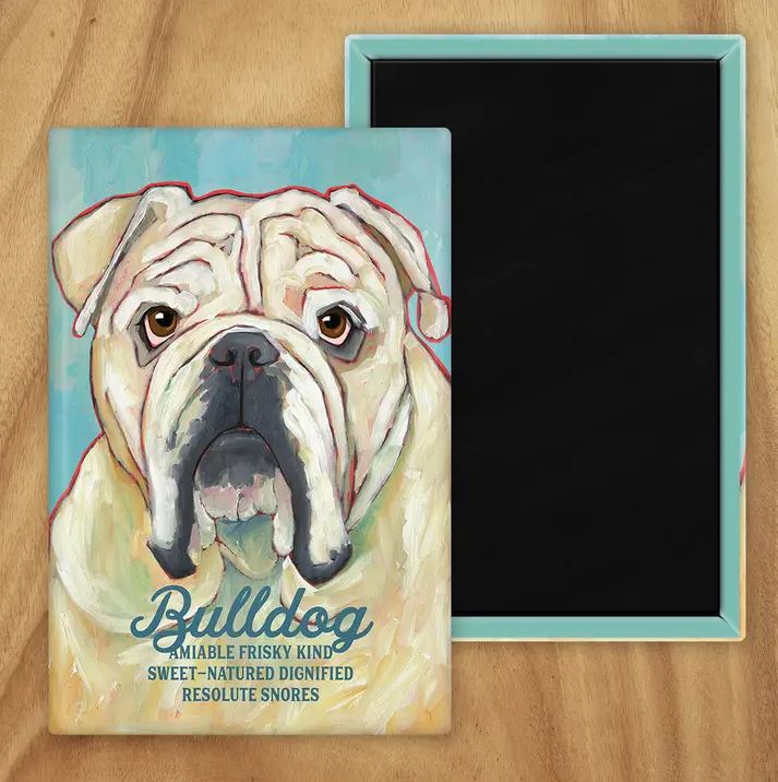 Behold our classic Bulldog magnet, meticulously reproduced from an original oil painting by the renowned artist Ursula Dodge. This exquisite 2