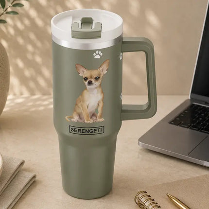 Chihuahua, tan 40 oz Tumbler with Handle and Straw Lid