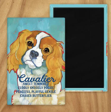 Behold our classic Cavalier magnet, meticulously reproduced from an original oil painting by the renowned artist Ursula Dodge. This exquisite 2