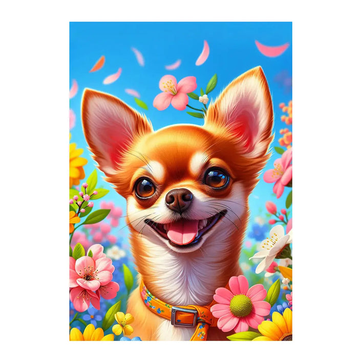 Chihuahua Fawn Colorful Floral Large Flag