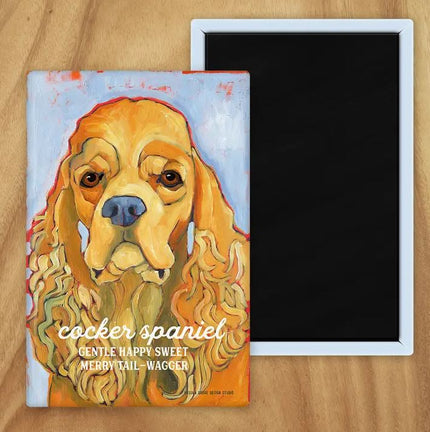 Behold our classic Cocker Spaniel magnet, meticulously reproduced from an original oil painting by the renowned artist Ursula Dodge. This exquisite 2