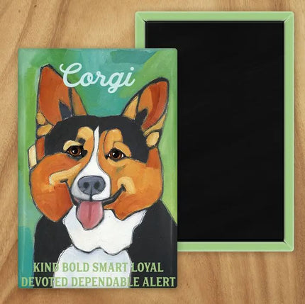 Behold our classic Corgi magnet, meticulously reproduced from an original oil painting by the renowned artist Ursula Dodge. This exquisite 2