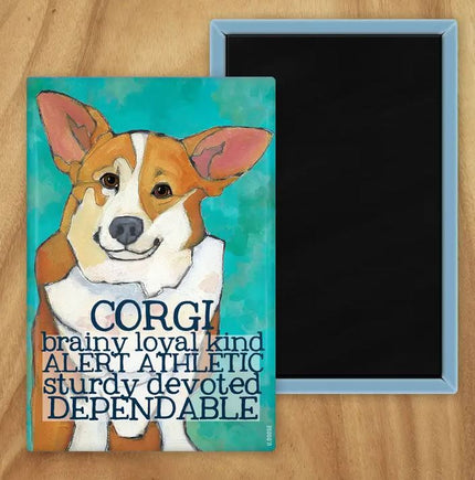 Behold our classic Corgi magnet, meticulously reproduced from an original oil painting by the renowned artist Ursula Dodge. This exquisite 2