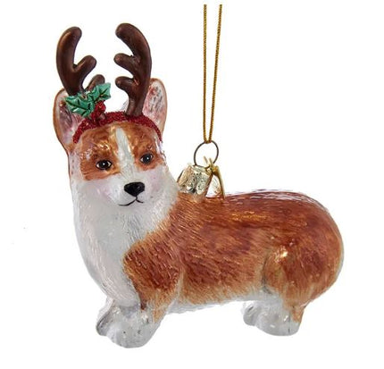 Corgi with Antlers Noble Gems™ Glass Ornament
