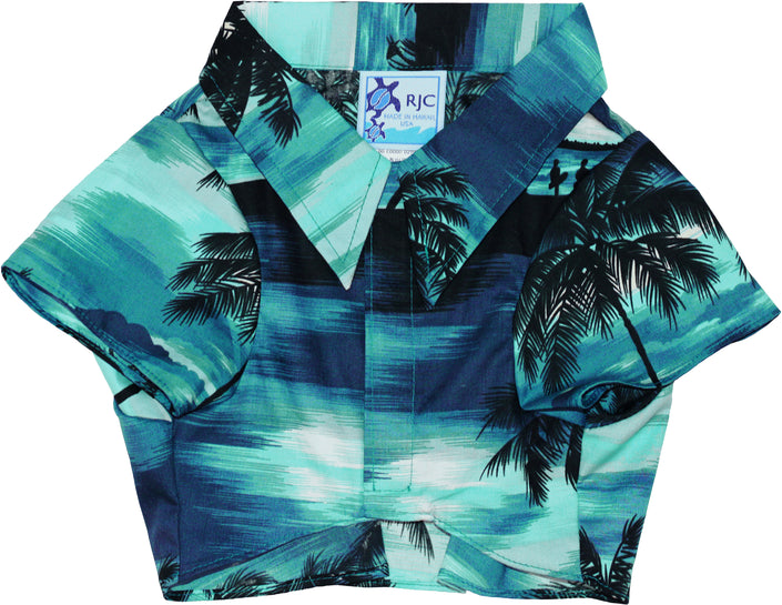 Dark Turquoise Palm Trees Dog Hawaiian Aloha Shirt