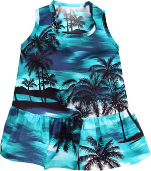Dark Turquoise Palm Trees Hawaiian Aloha Dog Dress