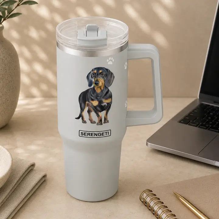 Dachshund, Black 40 oz Tumbler with Handle and Straw Lid