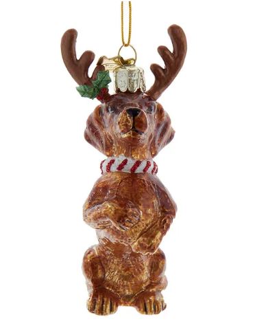 Dachshund Brown with Antlers Noble Gems™ Glass Ornament