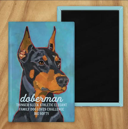 Behold our classic Doberman magnet, meticulously reproduced from an original oil painting by the renowned artist Ursula Dodge. This exquisite 2