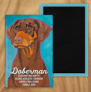 Behold our classic Doberman magnet, meticulously reproduced from an original oil painting by the renowned artist Ursula Dodge. This exquisite 2