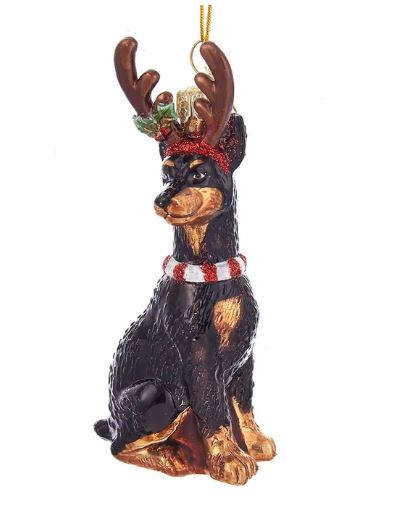 Doberman with Antlers Noble Gems™ Glass Ornament