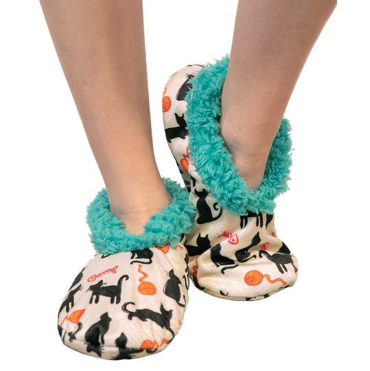 Cat Nap Blue Fuzzy Slippers
