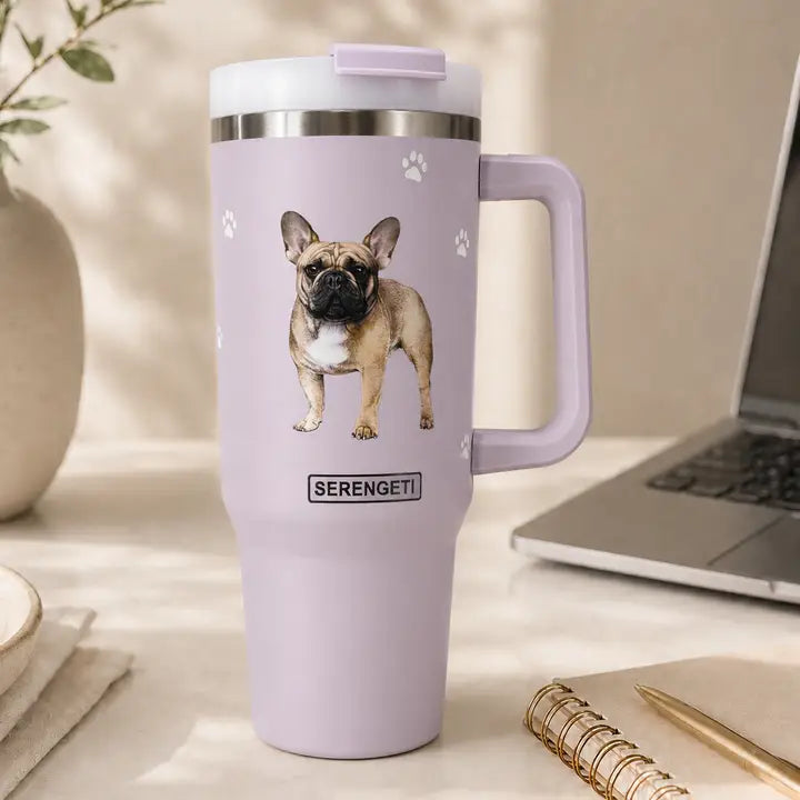 French Bulldog 40 oz Tumbler with Handle and Straw Lid