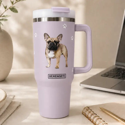 French Bulldog 40 oz Tumbler with Handle and Straw Lid