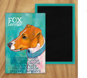 Behold our classic Fox Terrier magnet, meticulously reproduced from an original oil painting by the renowned artist Ursula Dodge. This exquisite 2