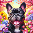 French Bulldog Black Colorful Floral Large House Flag DCR Spring
