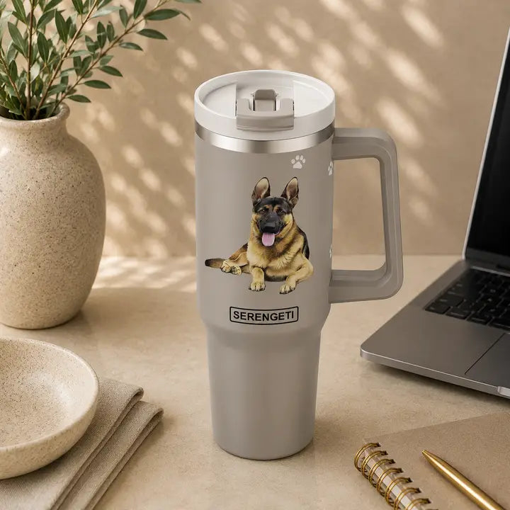 German Shepherd 40 oz Tumbler with Handle and Straw Lid