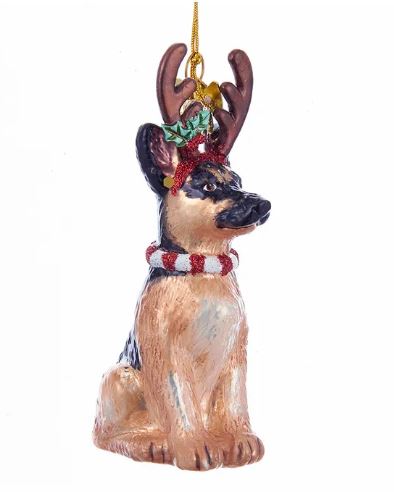 German Shepherd with Antlers Noble Gems™ Glass Ornament