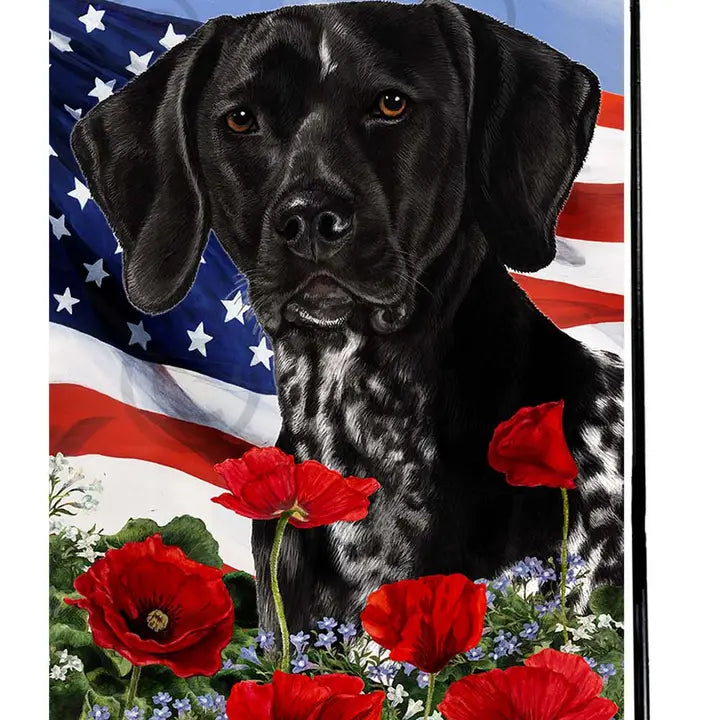 German Shorthaired Pointer Black Roan Patriotic Flower Garden Flag