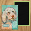 Behold our classic Goldendoodle Magnet, meticulously reproduced from an original oil painting by the renowned artist Ursula Dodge. This exquisite 2