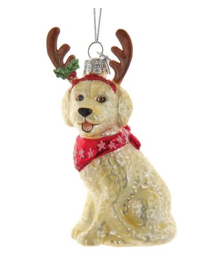 Goldendoodle with Antlers Noble Gems™ Glass Ornament