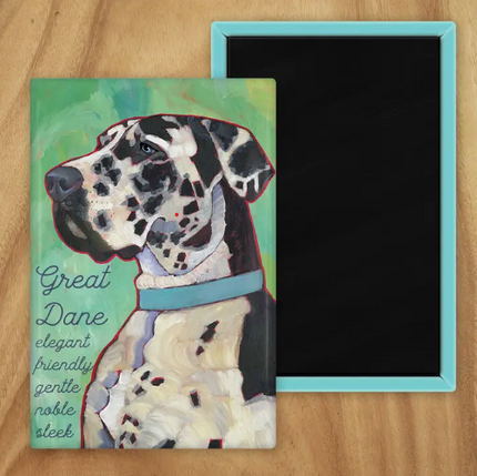 Behold our classic Great Dane Magnet, meticulously reproduced from an original oil painting by the renowned artist Ursula Dodge. This exquisite 2