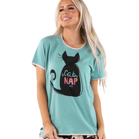 Womens Pajama Shirt - Cat Nap