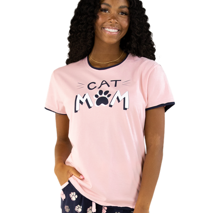 Womens Pajama Shirt - Cat Mom